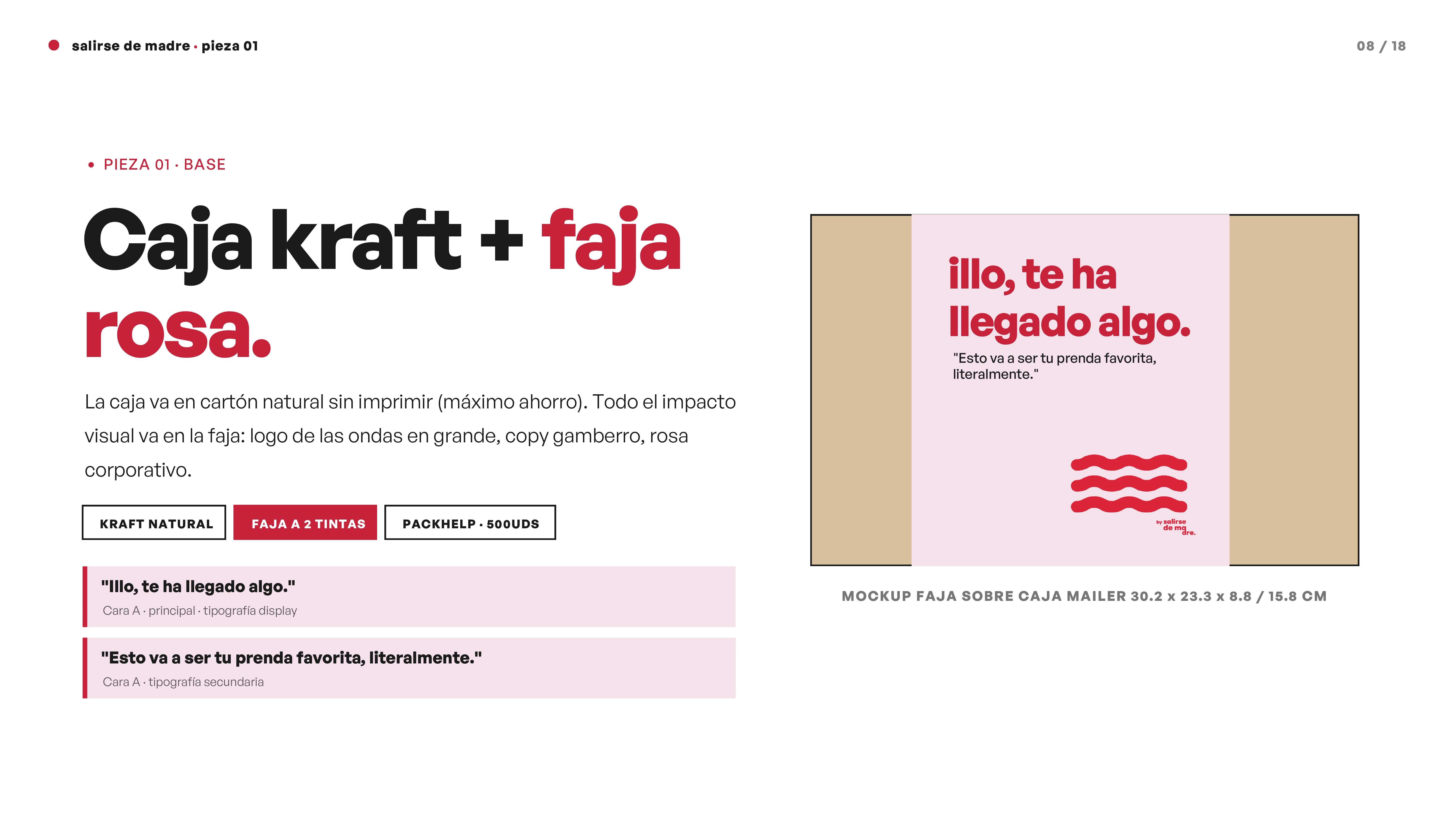 Caja kraft y faja rosa